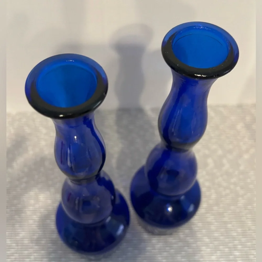 Vintage Cobalt Blue Elegant Vases , Set of two, w/a unique shape, 8